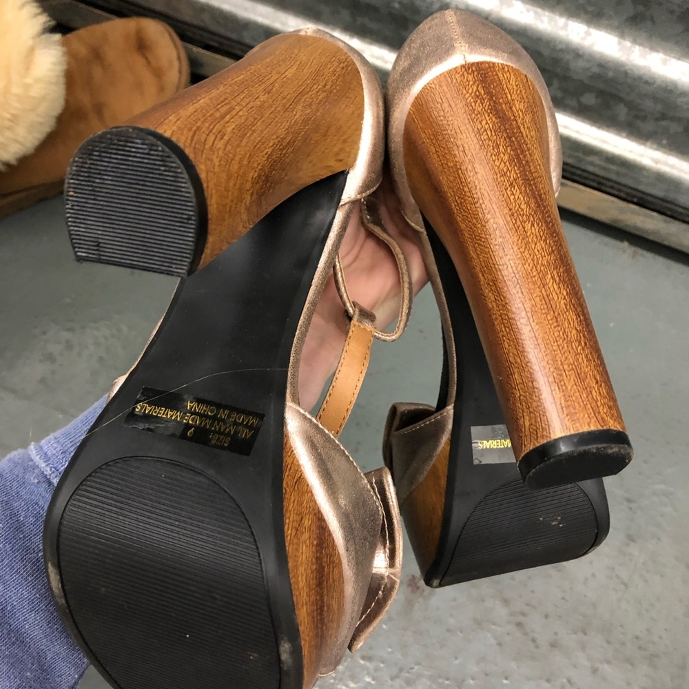 Cute Shiny Bow Heels wooden heel